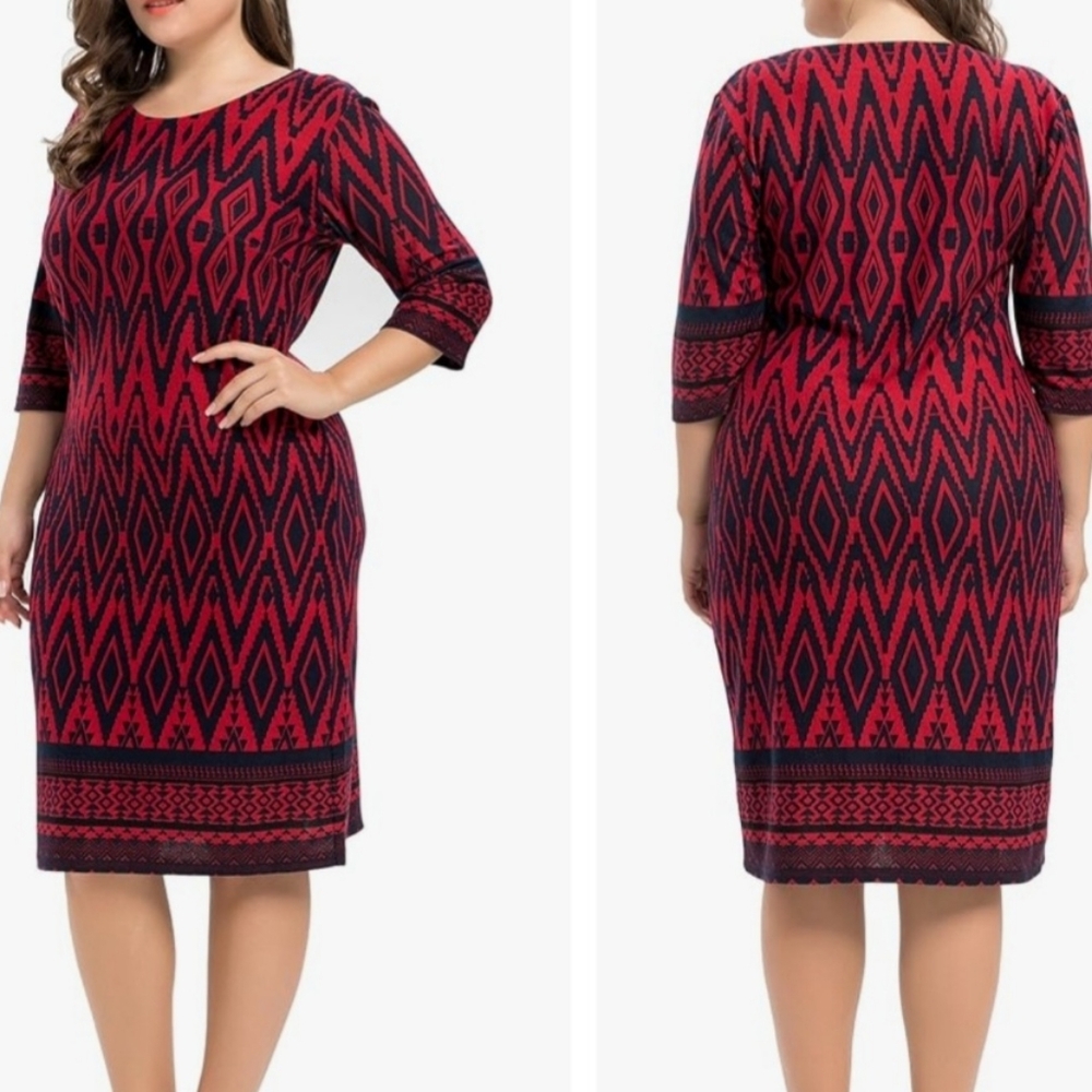 Chicwe Red Zigzag Knee-length Shift Dress- Size 3X